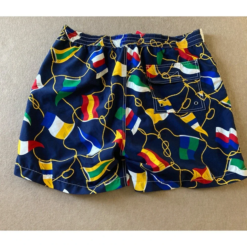 Vtg Polo Ralph Lauren Yacht Nautical Flags Swim Trunks Shorts Mens Sz XL Beach